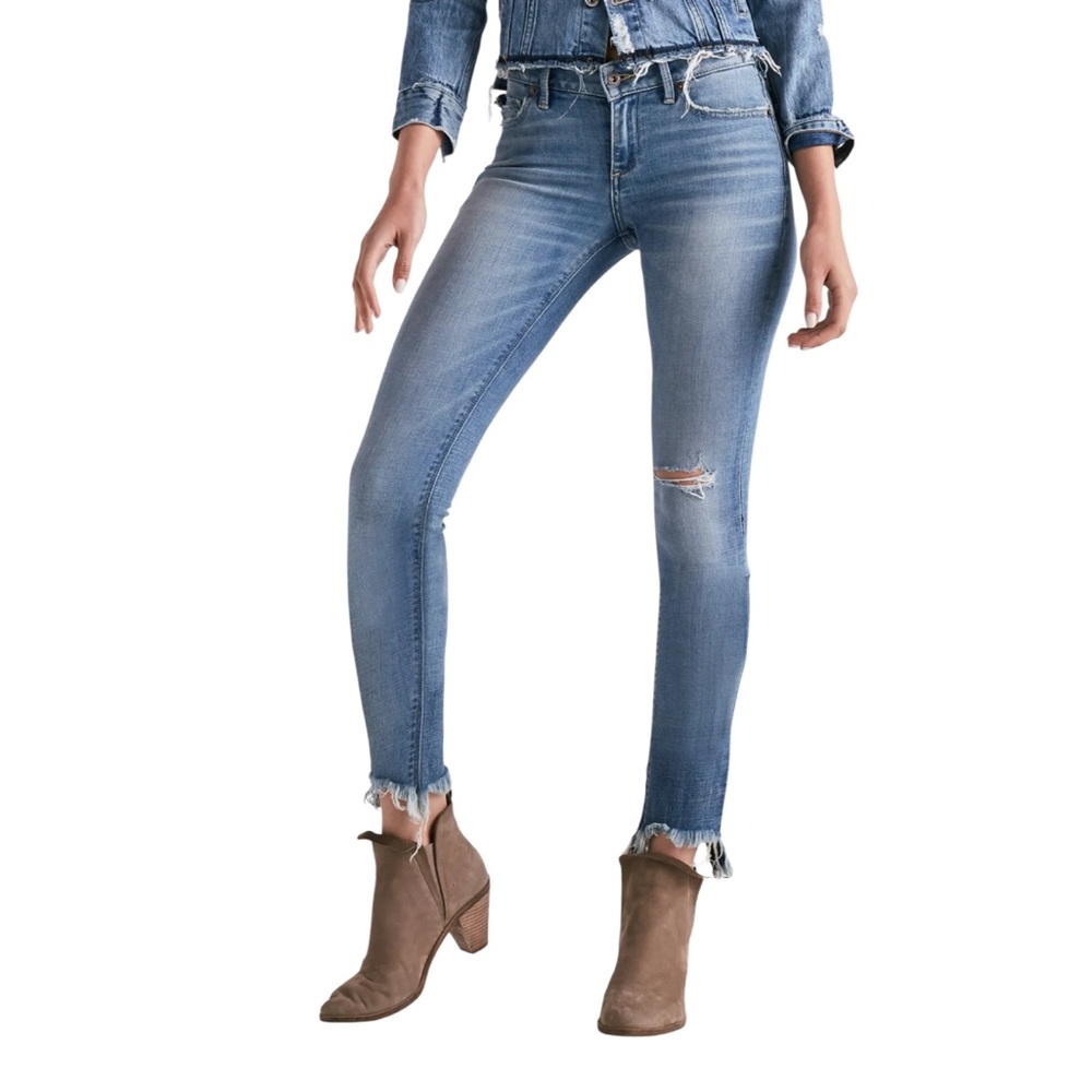 Lucky Brand Lolita  4/27 Distressed Ankle Skinny Jeans - Raw Hem, Vintage
